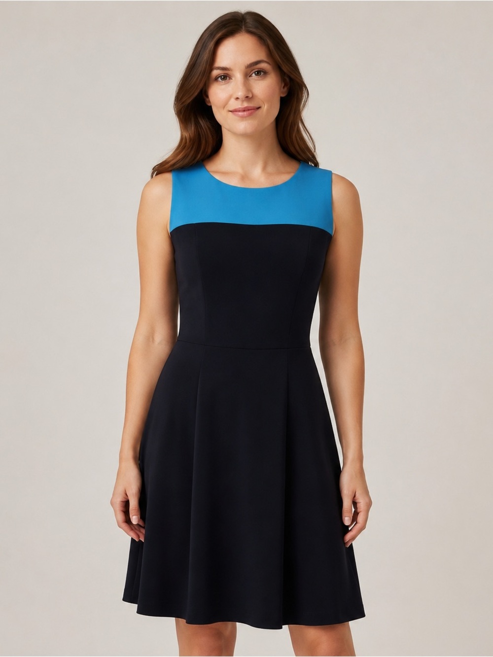 NWT 41 Hawthorn Lucinda Colorblock Knit A-Line Dress Navy Teal M